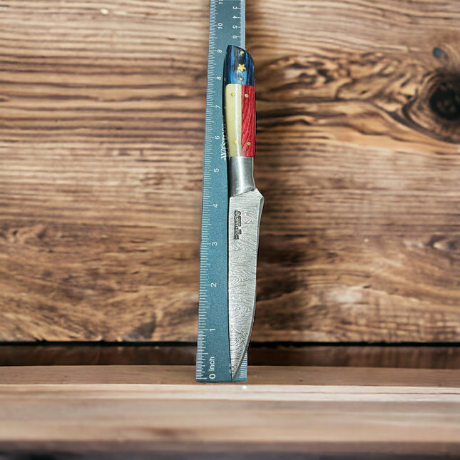 Texas Damascus Drop-point Finger Grooved Knife