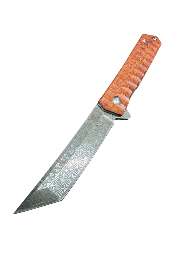 Samurai Tanto Damascus VG-10 Folder (light color wood grain)