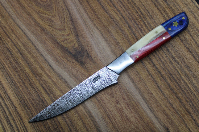 Damascus Texas Flag Steak Knife