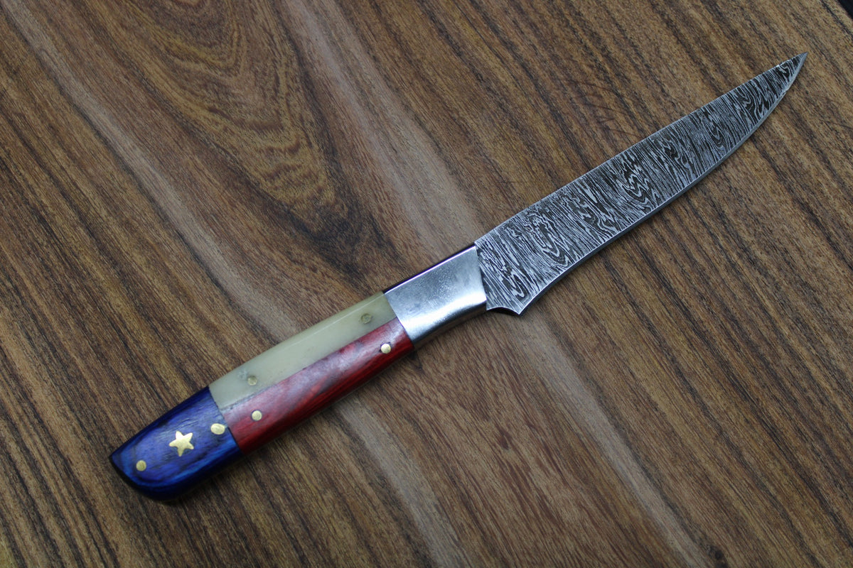 Custom Handmade Texas Flag Damascus Steel Hunting Knife with Exotic Wood-Bone Handle main image 1