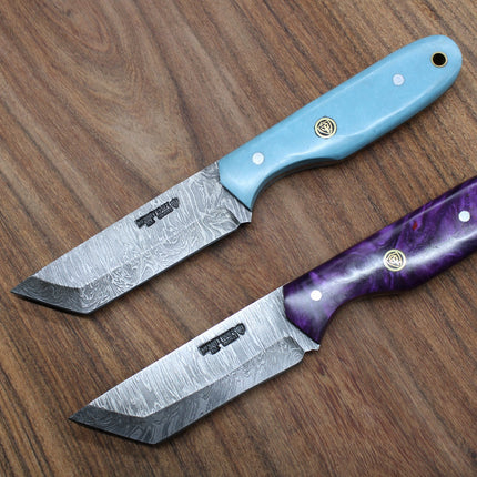 Resin Damascus Tanto Fixed Blade