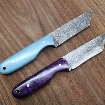 Resin Damascus Tanto Fixed Blade