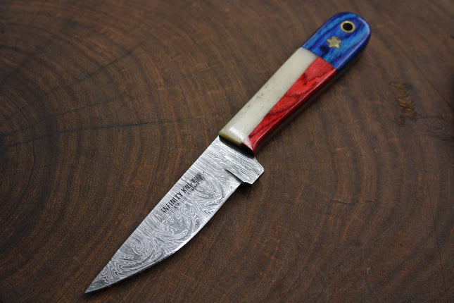 Damascus Texas Drop point small Fixed blade
