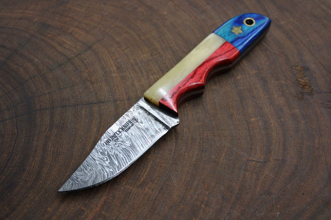 Damascus Texas Clip point Small Fixed Blade